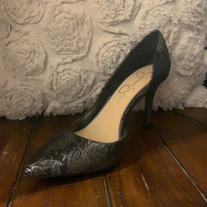 Adorable black with silver metallic  floral print